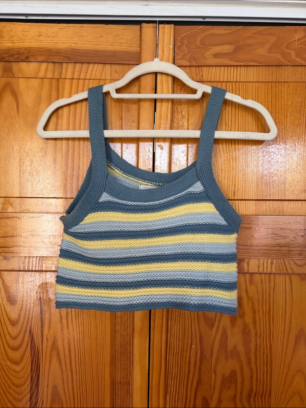 Striped Knit Cropped Tank Top - Blue & Yellow